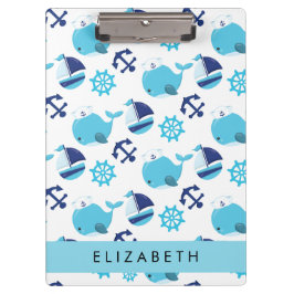 Carpeta De Pinza Patrón de ballenas, ballenas azules, tu nombre
