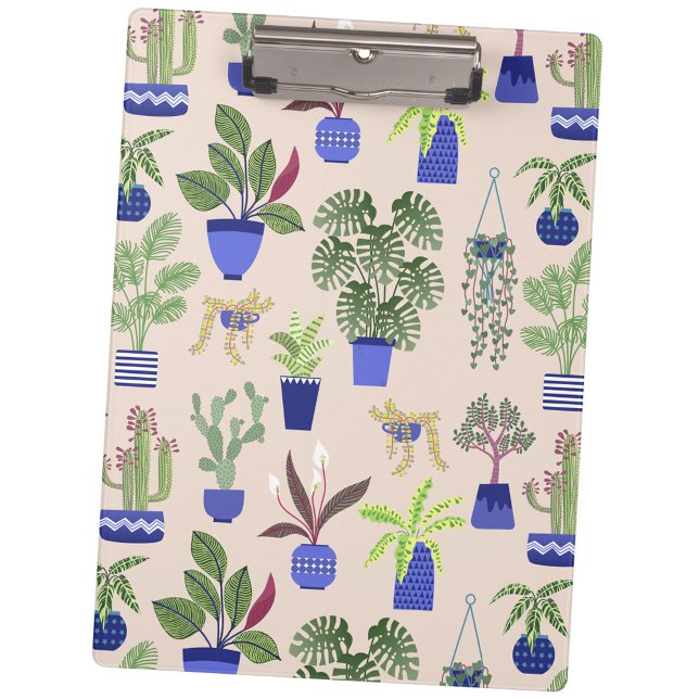 Carpeta De Pinza Patrón de Cactus Rubor Rosa (Houseplant cactus succulent blush pink clipboard)