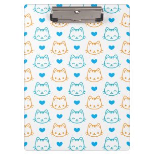 Carpeta De Pinza Patrón de caras de gato kawaii turquesa y naranja
