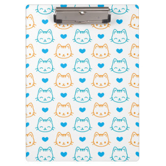 Carpeta De Pinza Patrón de caras de gato kawaii turquesa y naranja