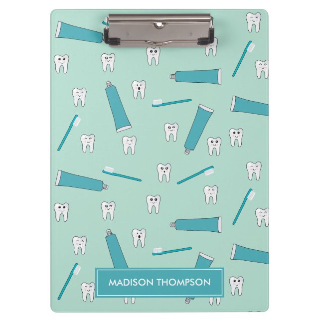 Carpeta De Pinza Patrón de cepillo de dientes de mint Verde azulada (Anverso)