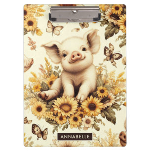 Carpeta De Pinza Patrón de cerdos de girasol cúbico