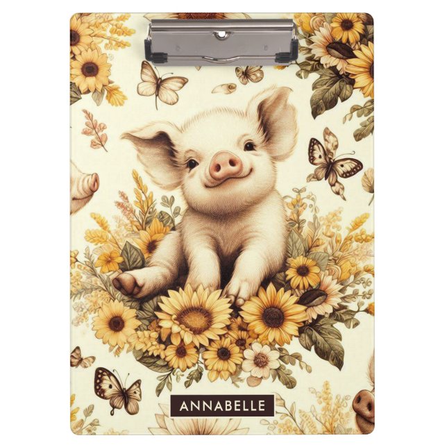 Carpeta De Pinza Patrón de cerdos de girasol cúbico (Anverso)