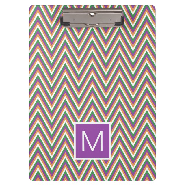 Carpeta De Pinza Patrón de Chevron Retro Monograma Cool (Anverso)