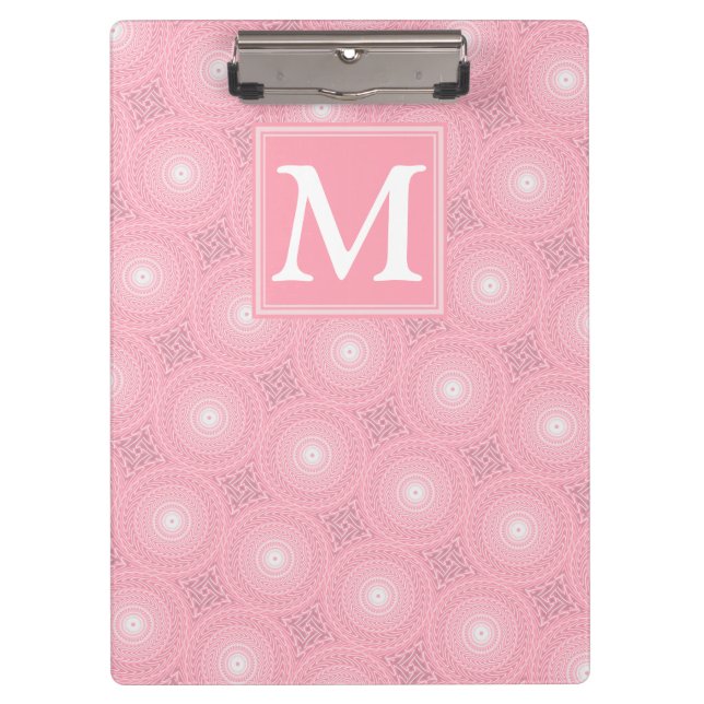 Carpeta De Pinza Patrón de círculos rosados monograma (Anverso)