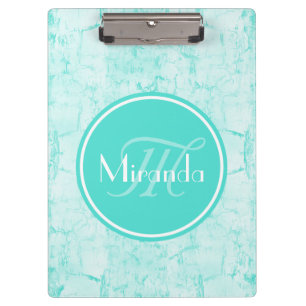Carpeta De Pinza Patrón de cremallera de Aqua con monograma