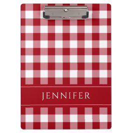 Carpeta De Pinza Patrón de cuadros de gingham rojo y blanco con nom