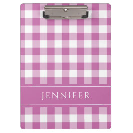 Carpeta De Pinza Patrón de cuadros de gingham rosa y blanco con nom