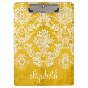 Carpeta De Pinza Patrón de Damasco de Grunge amarillo con texto Pe
