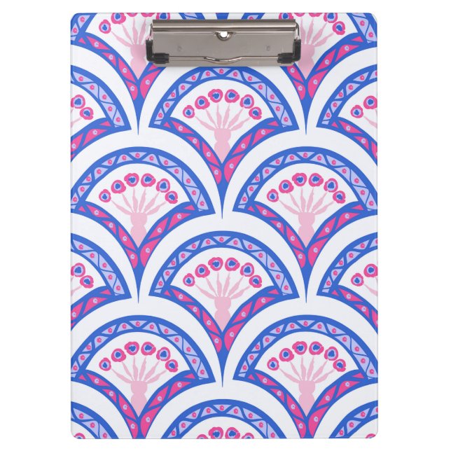 Carpeta De Pinza patrón de damasco floral azul (Anverso)