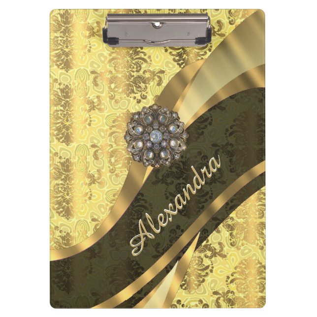 Carpeta De Pinza Patrón de damasco giratorio de bonito amarillo per (Anverso)