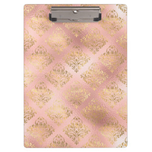 Carpeta De Pinza Patrón de damasco glamuroso con lámina dorada y ro