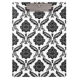 Carpeta De Pinza Patrón de damasco rococó negro sobre blanco