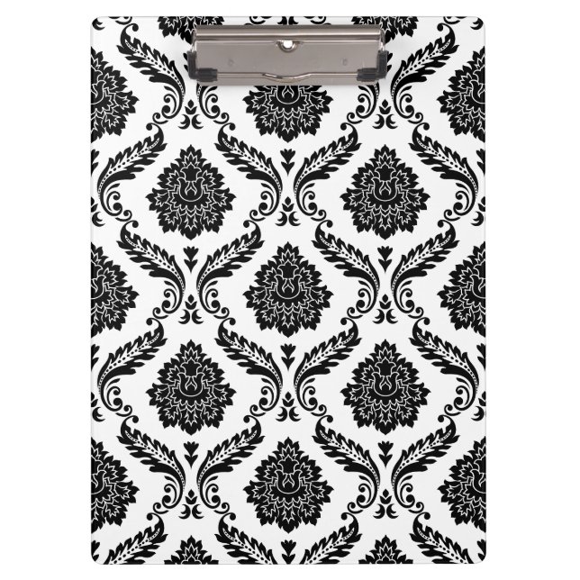 Carpeta De Pinza Patrón de damasco rococó negro sobre blanco (Anverso)