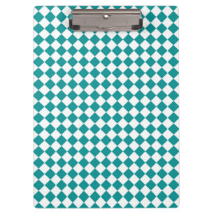 Carpeta De Pinza Patrón de diamante de cuadros blancos y turquesa