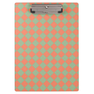 Carpeta De Pinza Patrón de diamante de cuadros rosa salmón verde ol