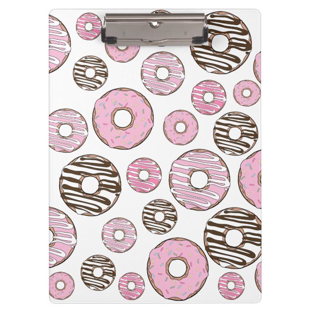 Carpeta De Pinza Patrón De Donuts, Donuts Rosados, Donuts Blancos (Anverso)
