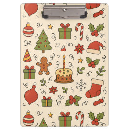 Carpeta De Pinza Patrón de Doodle Navideño Alegre