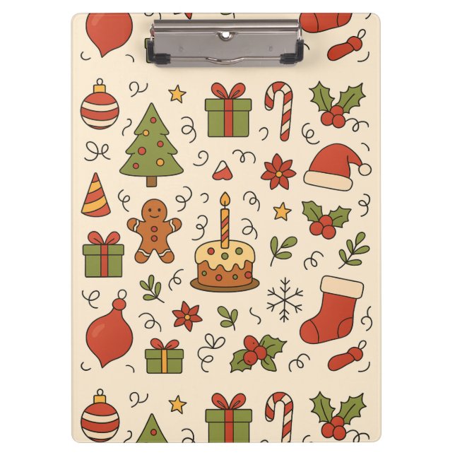 Carpeta De Pinza Patrón de Doodle Navideño Alegre (Anverso)