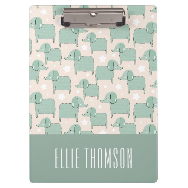 Carpeta De Pinza Patrón de elefante animal verde lindo personalizad (Anverso)