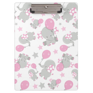 Carpeta De Pinza Patrón de Elefantes, Elefantes Cutos - Gris Rosa