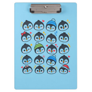Carpeta De Pinza Patrón de Emoji de Pingüino Kawaii Lindo Divertido