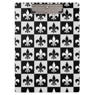Carpeta De Pinza Patrón de flor blanco negro controlado-De-Lis