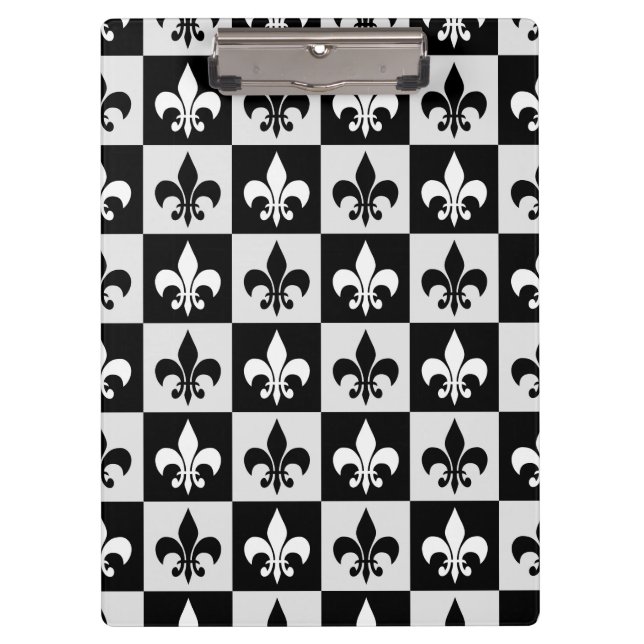 Carpeta De Pinza Patrón de flor blanco negro controlado-De-Lis (Anverso)