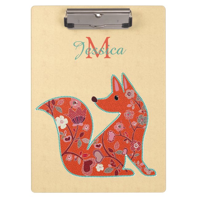 Carpeta De Pinza Patrón de flor folclórico Fox personalizado (Anverso)
