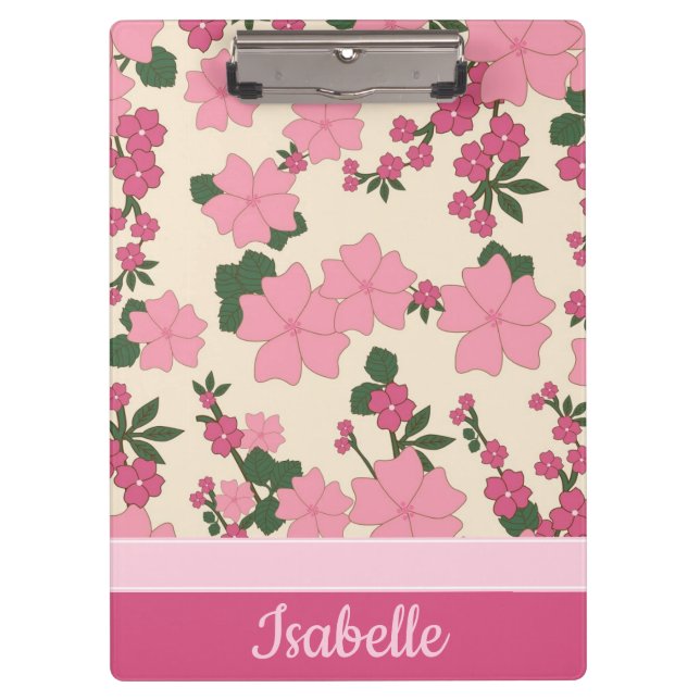 Carpeta De Pinza Patrón de flor rosa crudo Girly Personalizado (Anverso)