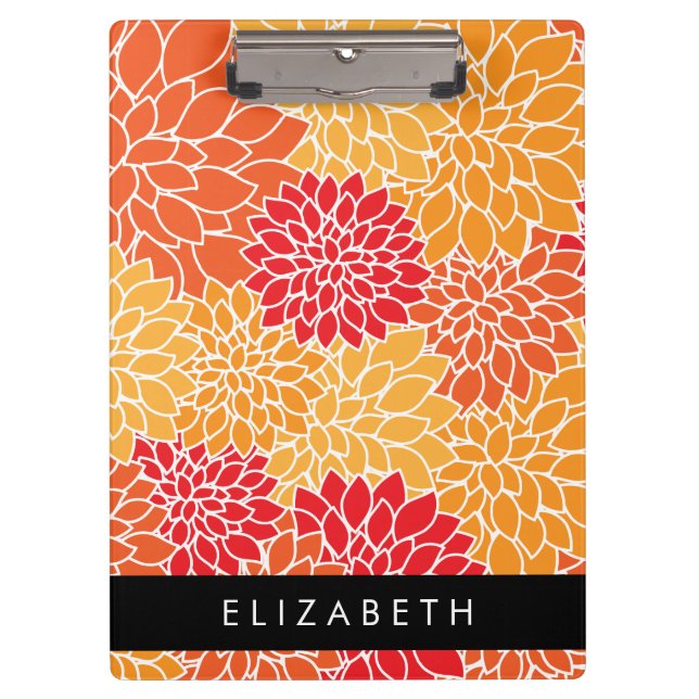 Carpeta De Pinza Patrón De Flores, Naranja Dahlia, Su Nombre (Anverso)
