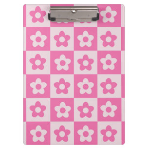 Carpeta De Pinza Patrón de flores retro de color rosa intenso y bla