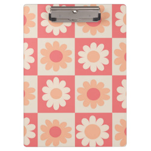 Carpeta De Pinza Patrón de flores retro de melocotón a cuadros