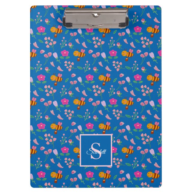 Carpeta De Pinza Patrón de flores silvestres de abejas pequeñas Mon (Anverso)