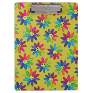 Carpeta De Pinza Patrón de flores sonrientes retro hippie colorido