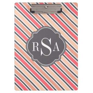 Carpeta De Pinza Patrón de franja blanca rosada monogramo