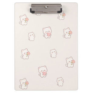 Carpeta De Pinza Patrón de gato blanco lindo – Corazones y flores K