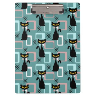 Carpeta De Pinza Patrón de gato negro de Mid Century