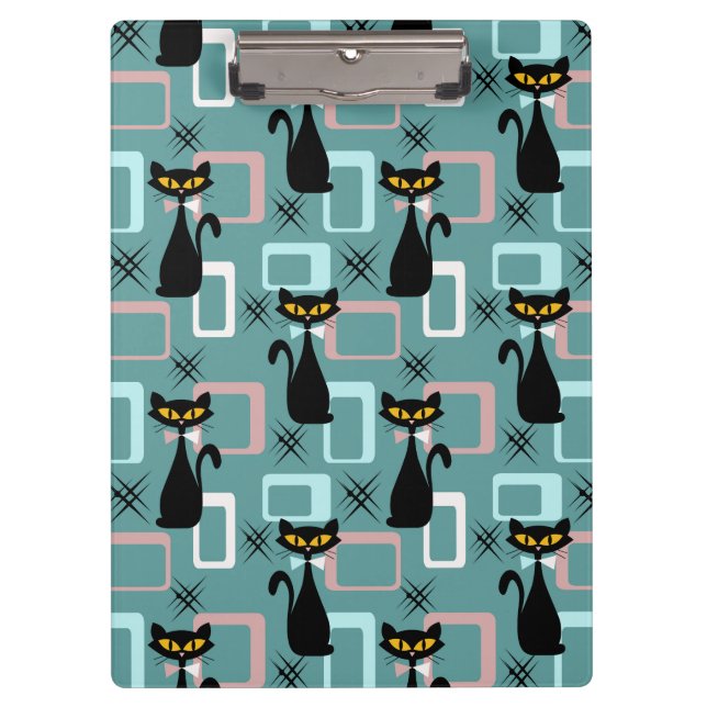 Carpeta De Pinza Patrón de gato negro de Mid Century (Anverso)