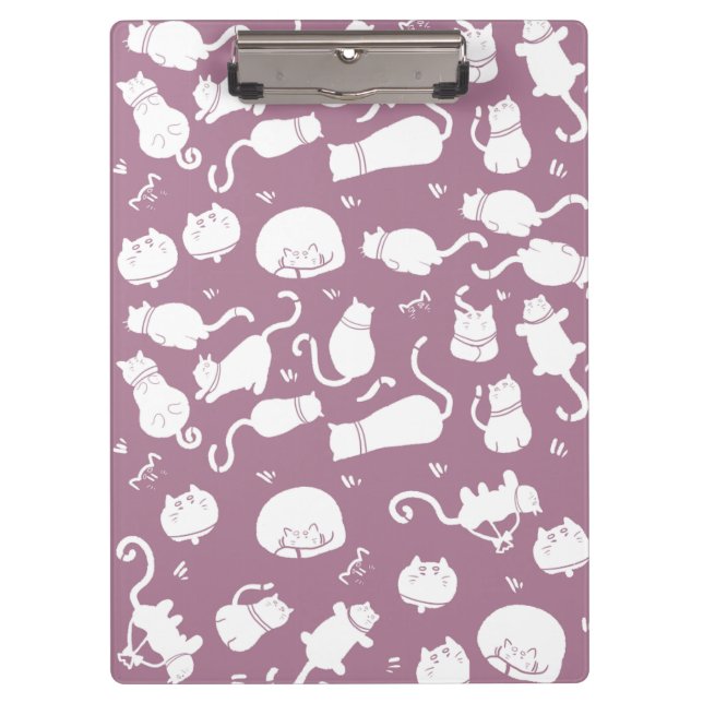 Carpeta De Pinza Patrón de gatos blancos lindos sobre fondo malva (Anverso)