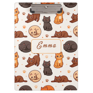 Carpeta De Pinza Patrón de gatos lindos con nombre de monograma per