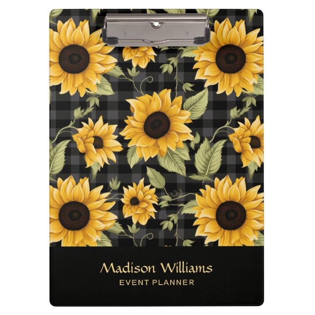 Carpeta De Pinza Patrón de girasoles de Gingham (Anverso)