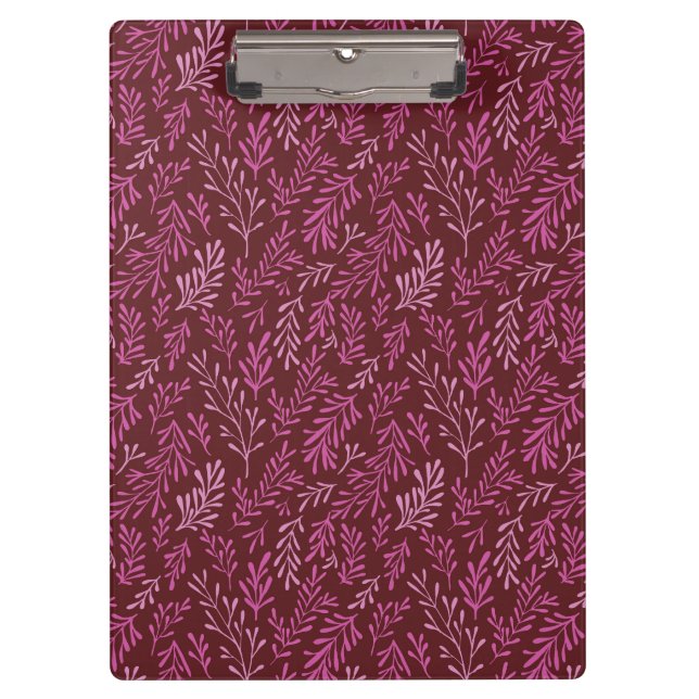 Carpeta De Pinza Patrón de hoja tropical floral borgoñona y rosa (Anverso)