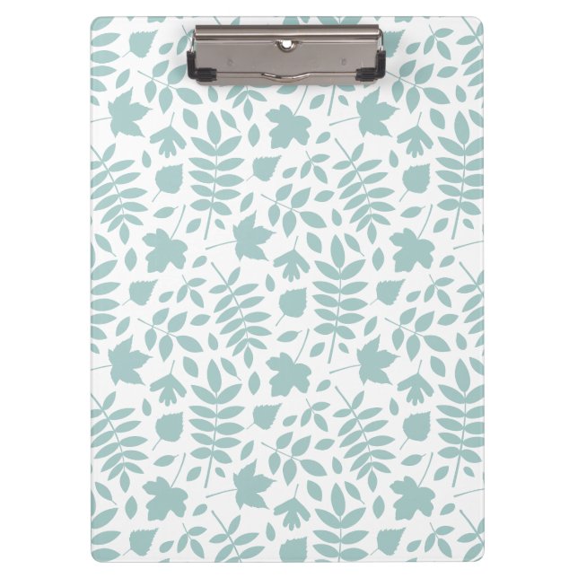 Carpeta De Pinza Patrón de hojas caídas Verde azulado en blanco (Anverso)