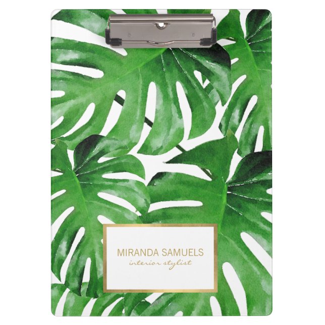 Carpeta De Pinza Patrón de hojas de monstera tropical acuarela (Anverso)