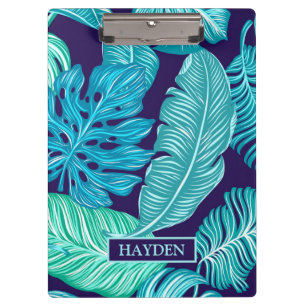 Carpeta De Pinza Patrón de hojas verdes azules tropicales personali
