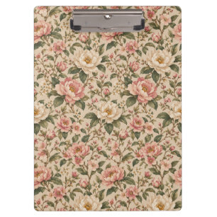 Carpeta De Pinza Patrón de jardín de peonía y rosa romántica vintag