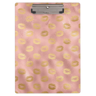 Carpeta De Pinza Patrón de Labios de Papel de Oro y Rosa Claro