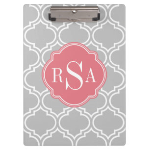 Carpeta De Pinza Patrón de latencia de mosaico gris Monograma rosa