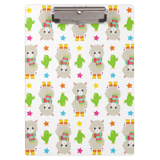 Carpeta De Pinza Patrón De Llamas, Llamas Cutas, Alpacas, Cactus (Anverso)